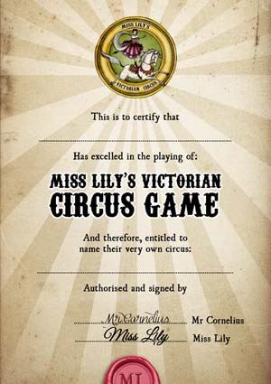 Miss Lily game certificate